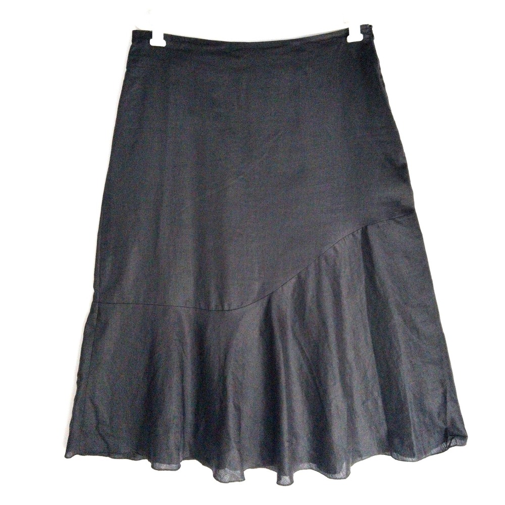 Vintage LINO USA Linen Lined Black Side Zip Midi Skirt Womens L 34x32 VTG